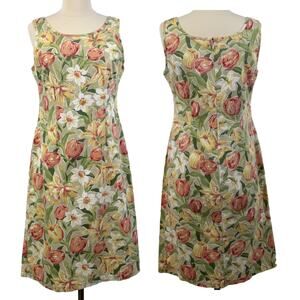 VTG Laura Ashley Womens US8 Floral Dress Spring Tulips 90s Preppy Coastal Brunch